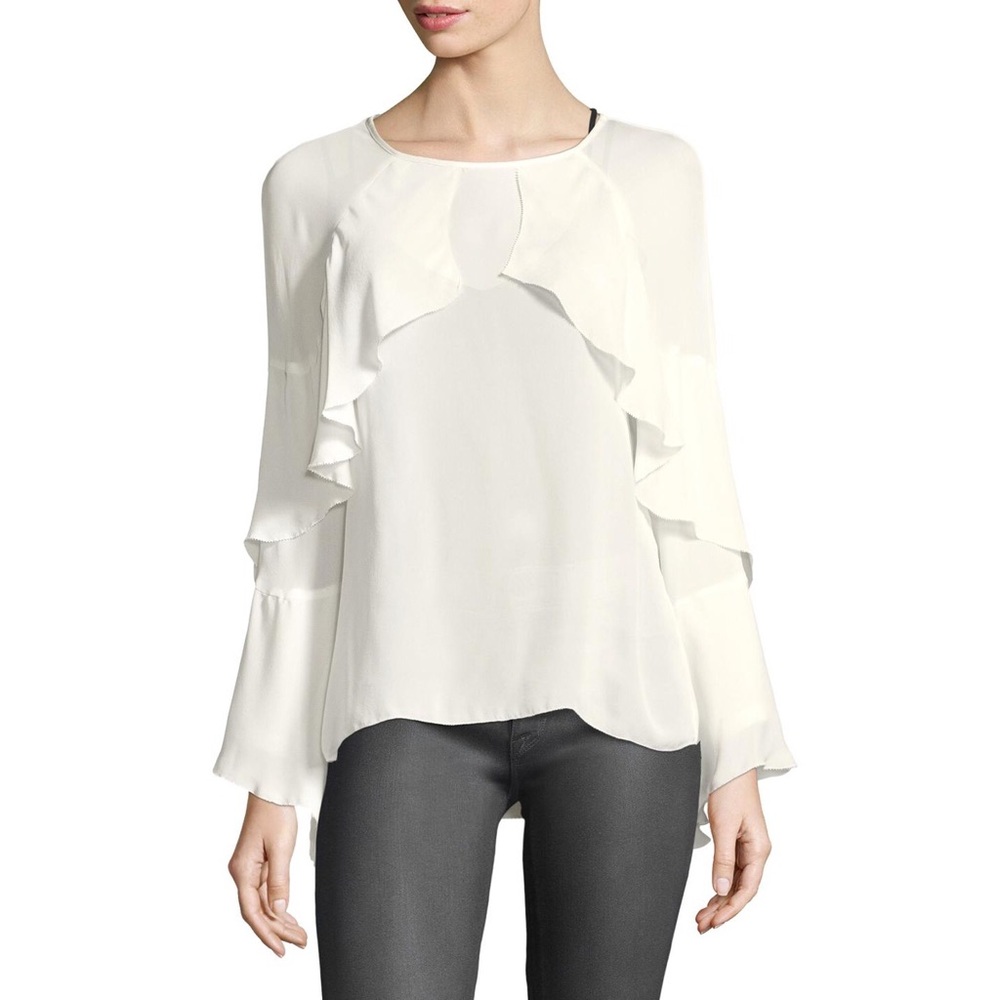 Nicole Miller Lera long sleeve ruffle silk top M